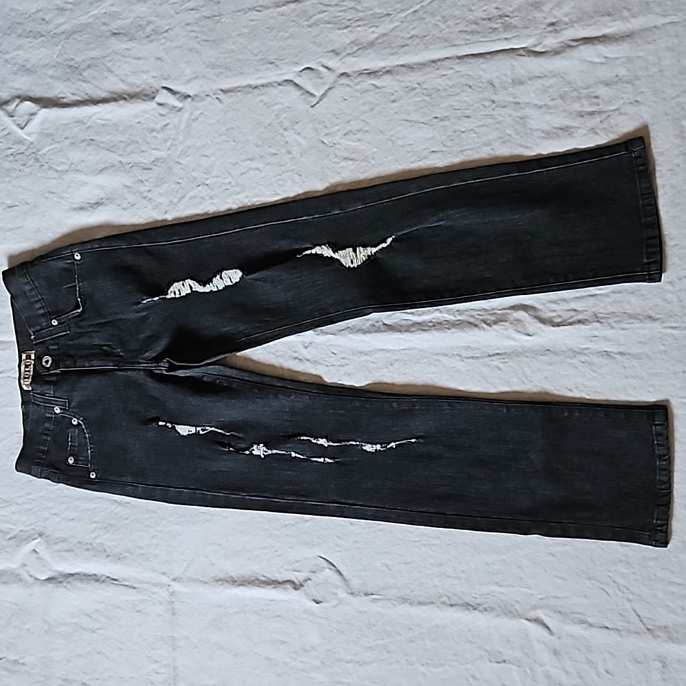 Solo Greyish Black Slim Ankle Distressed Jeans Size 26 High Rise